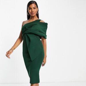 ASOS DESIGN Peekaboo Shoulder Gathered Midi Pencil Dress sz. 2